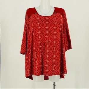 Catherines Blouse Tunic Color Dark Red Size 18/20W